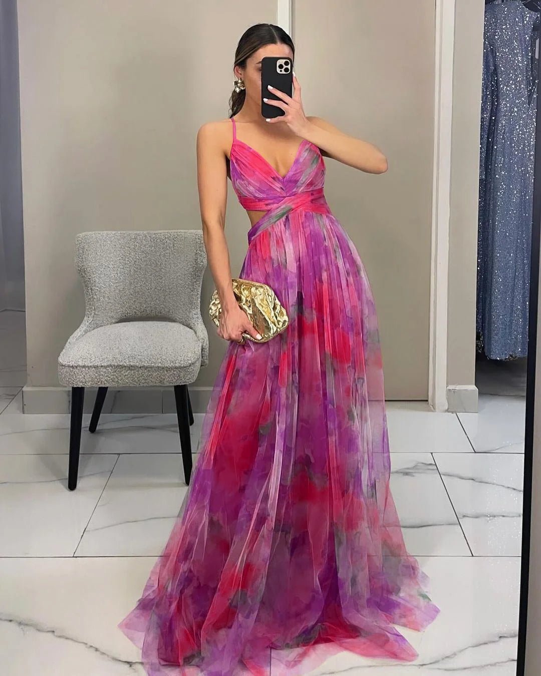 Women's Flowy Mesh Print Dress - HalleBeauty